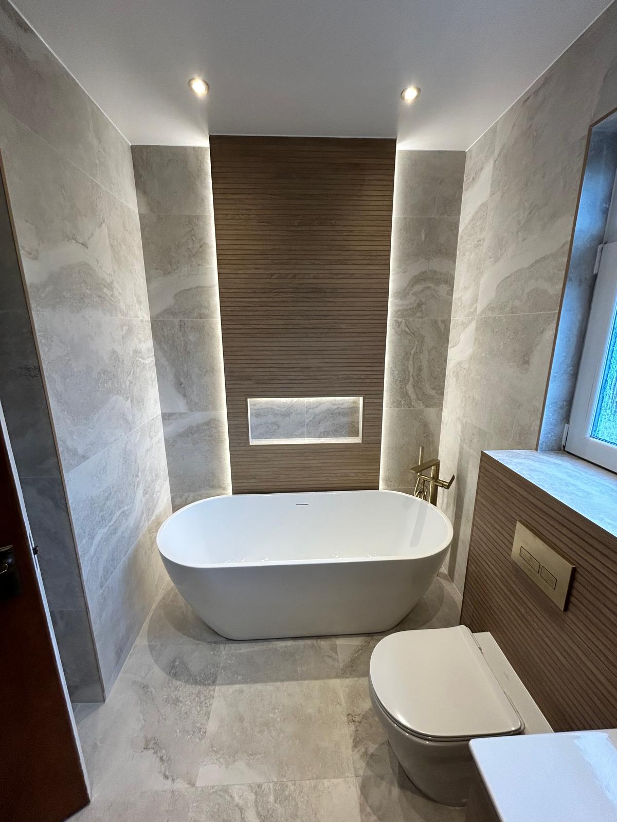 Large format tile flooring with a clean minimal look