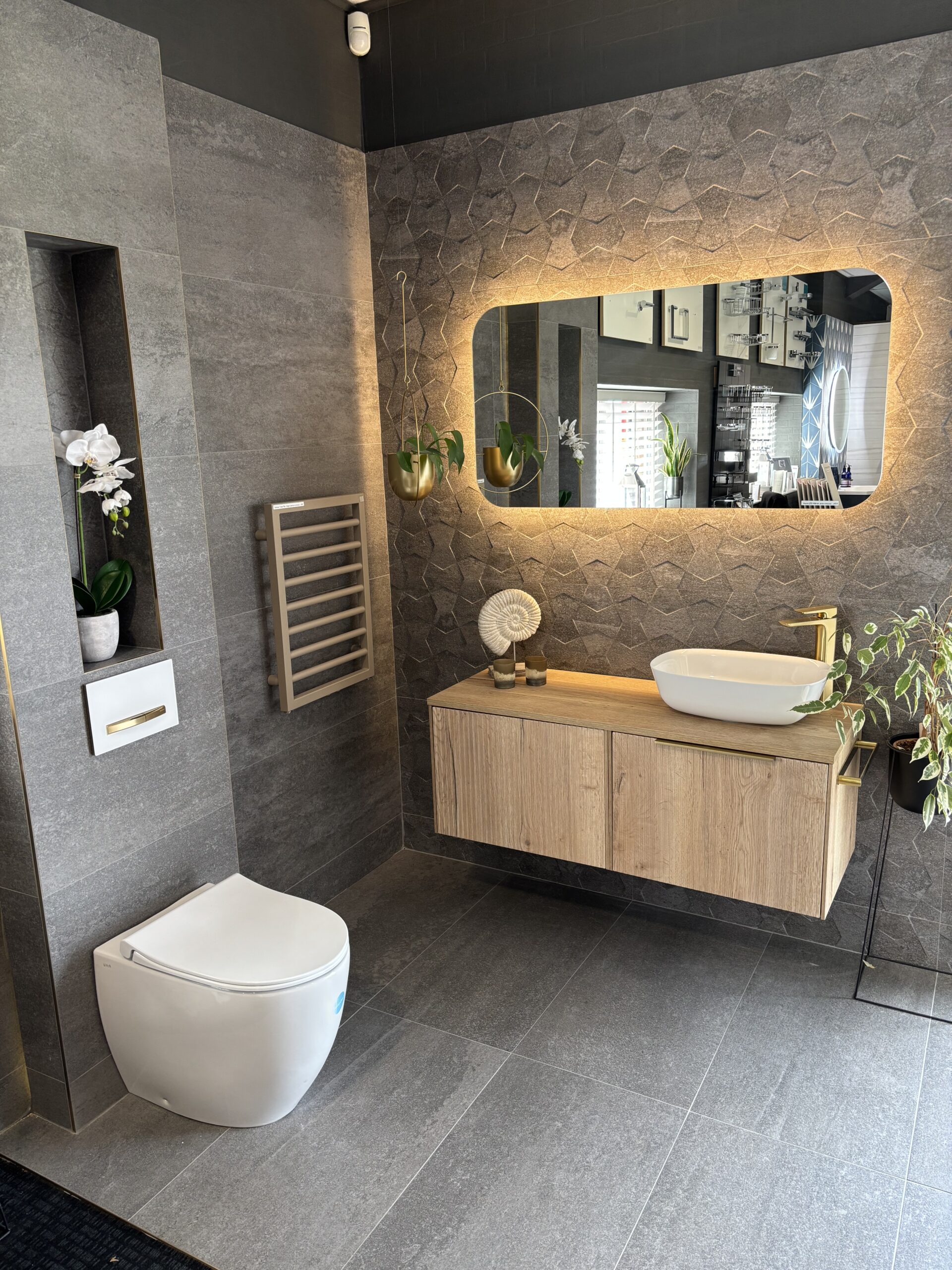 Luxury bathroom showroom or design consultation setting
